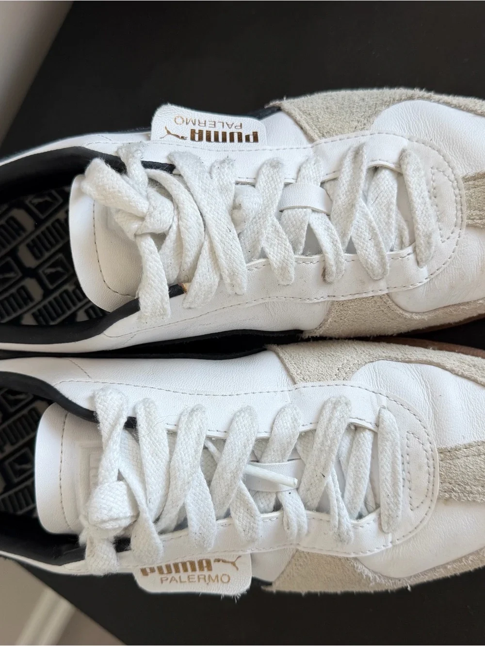 Puma Palermo Men’s White Black Suede Accent Sneakers